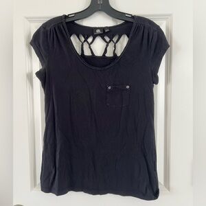 Rock & Republic Black Short Sleeve Tee with Cutout Back